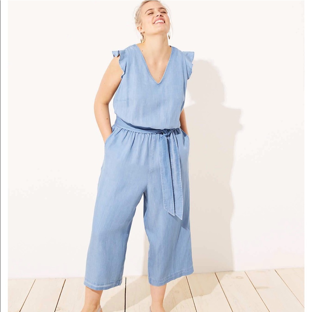 LOFT Plus flutter cutout jumpsuit chambray